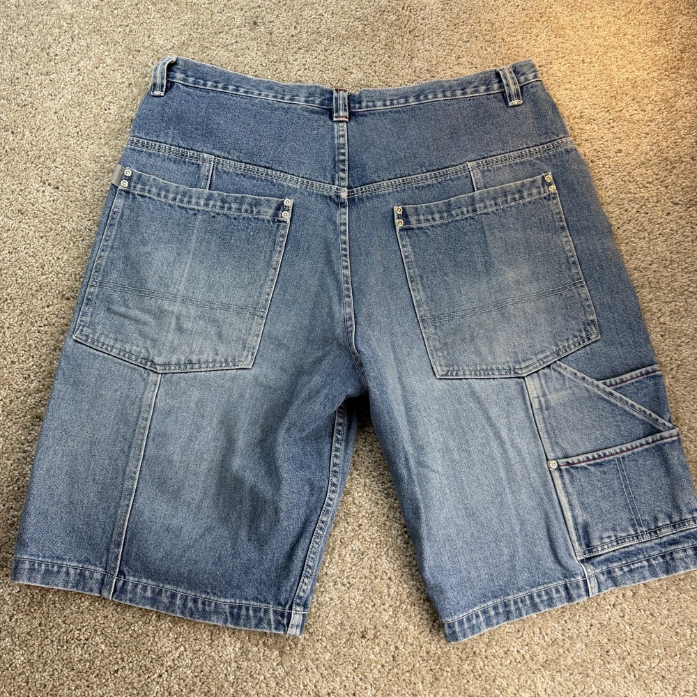 Y2K Baggy Cargo Jorts Shorts No Boundaries Mens 40 Blue Denim Cotton Relaxed Fit